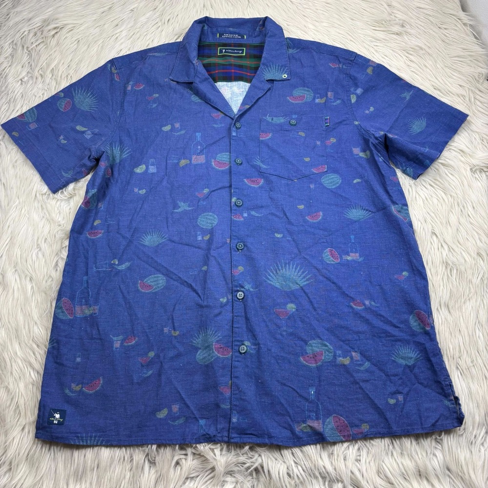 Willam Murray Men's L Tropical Fruit Tequila Print Linen Blend Shirt Vacation